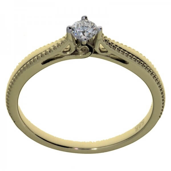 Zásnubný prsteň zo žltého zlata s briliantom.