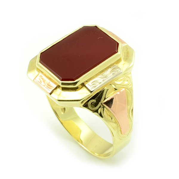 Zlatý pánsky pečatný prsteň s červeným onyxom