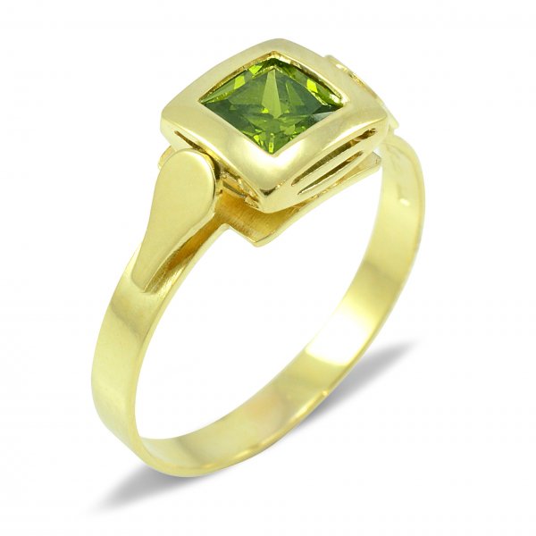 Prsteň zo žltého zlata 5 mm x 5 mm - zelený zirkón