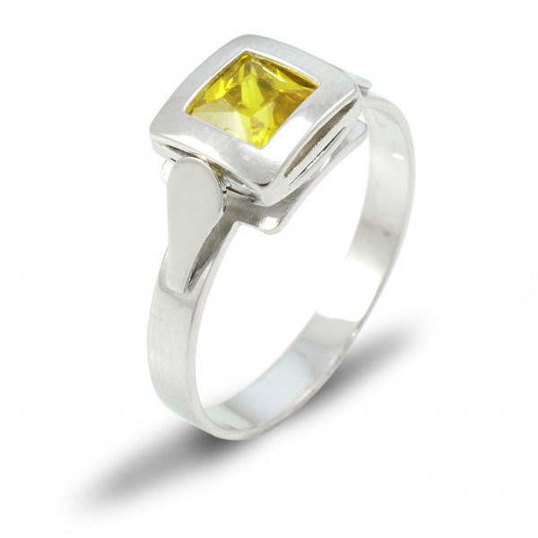 Prsteň z bieleho zlata 5 mm x 5 mm - žltý zirkón