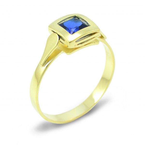 Zlatý prsteň s modrým zirkónom zo žltého zlata