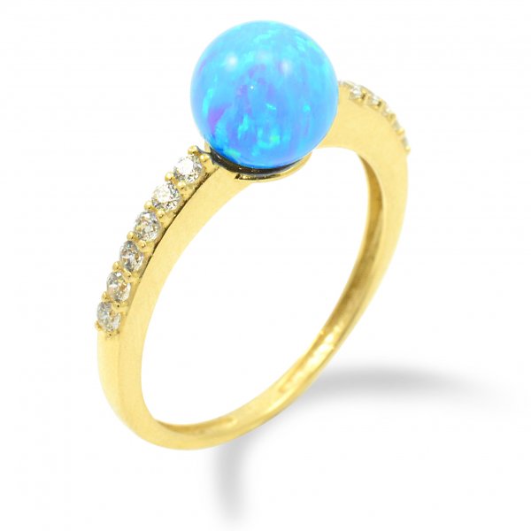 Prsteň zo zžltého zlata - Gulička v modrom opále