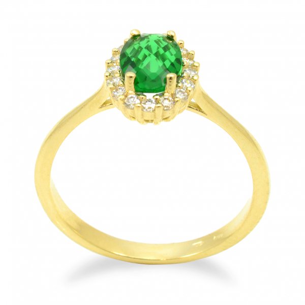 Prsteň zo žltého zlata - Zelený ovál