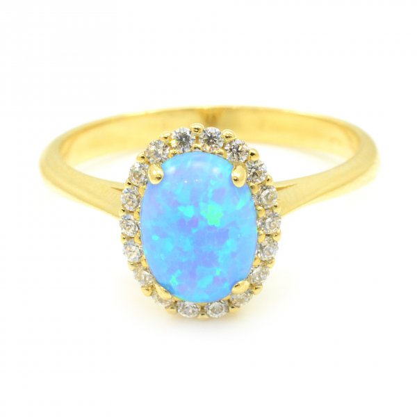 Prsteň zo žltého zlata - Ovál s modrým opálom