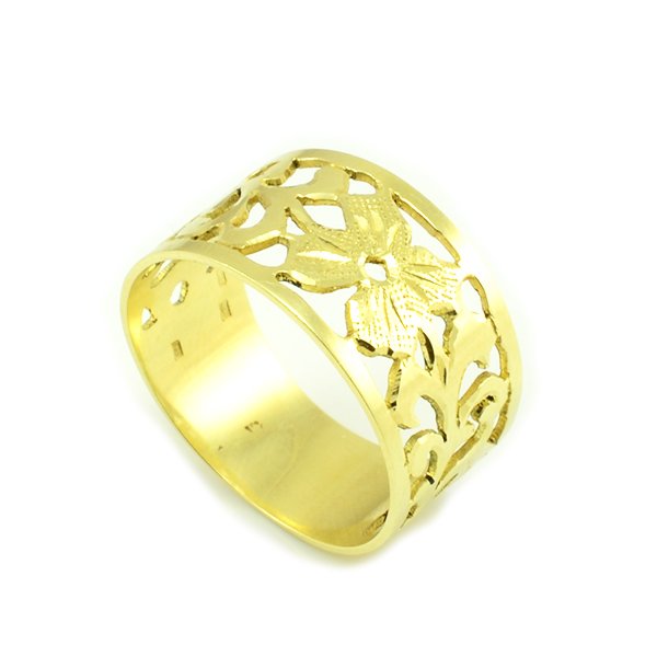Prsteň zo žltého zlata široký-vyrezávaný