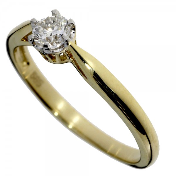 Zásnubný prsteň zo žltého zlata s jedným centrálnym briliantom - solitér