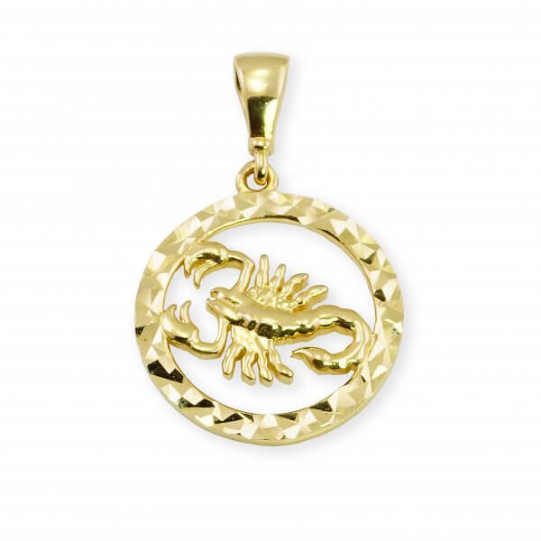Zlatý kruhový prívesok gravírovaný - znamenie Škorpión.