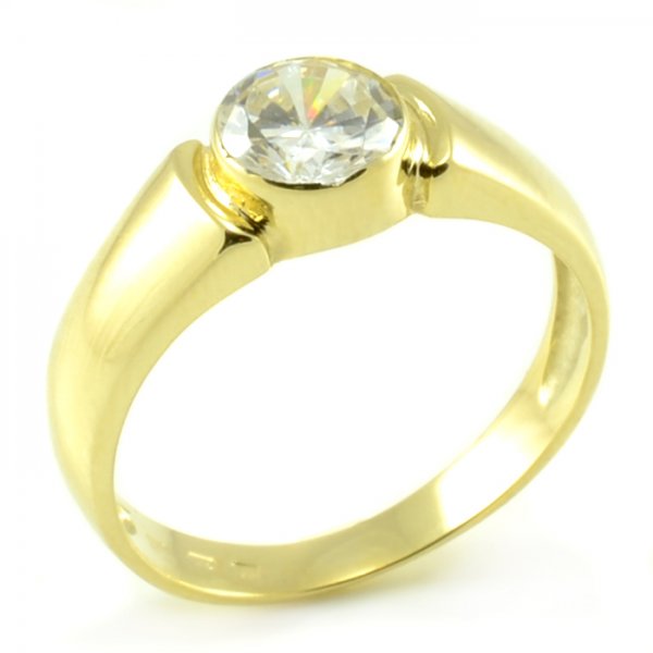 Zásnubný prsteň z masívneho žltého zlata s veľkým zirkónom Stela