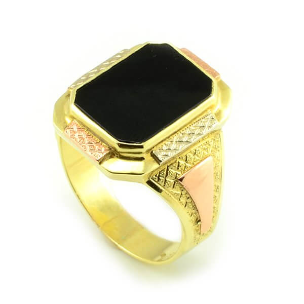 Zlatý pánsky pečatný prsteň s čiernym onyxom